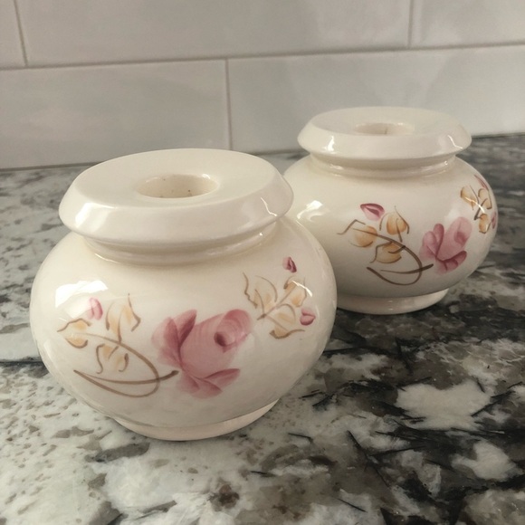 Vintage Hand Painted Ceramic Taper Candleholders Pink Roses by Lasting Products - Picture 9 of 9